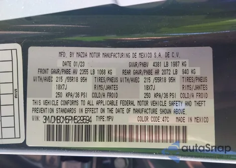 2023 Mazda Cx-30 2.5 S Carbon Edition z USA, uszkodzony, nr VIN 3MVDMBCM5PM529594